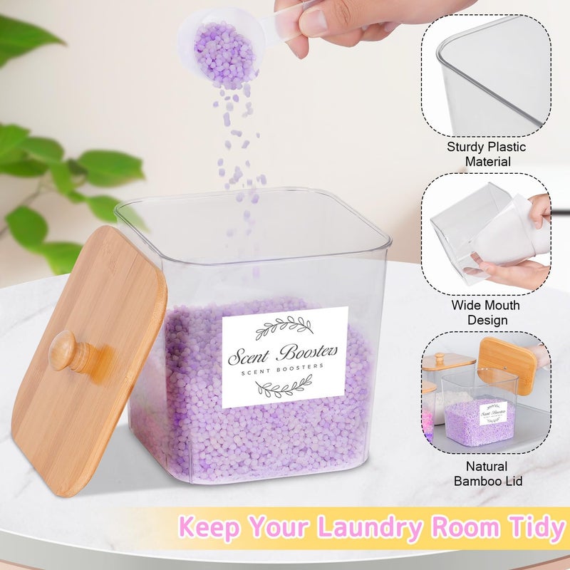 efluky 4 Pack Laundry Pods Container & Dryer Sheet Holder Set,Clear Laundry Room Organization Containers with Bamboo Lids and Labels,Laundry Pods Holder for Scent Booster,Powder,Pod - Image 2